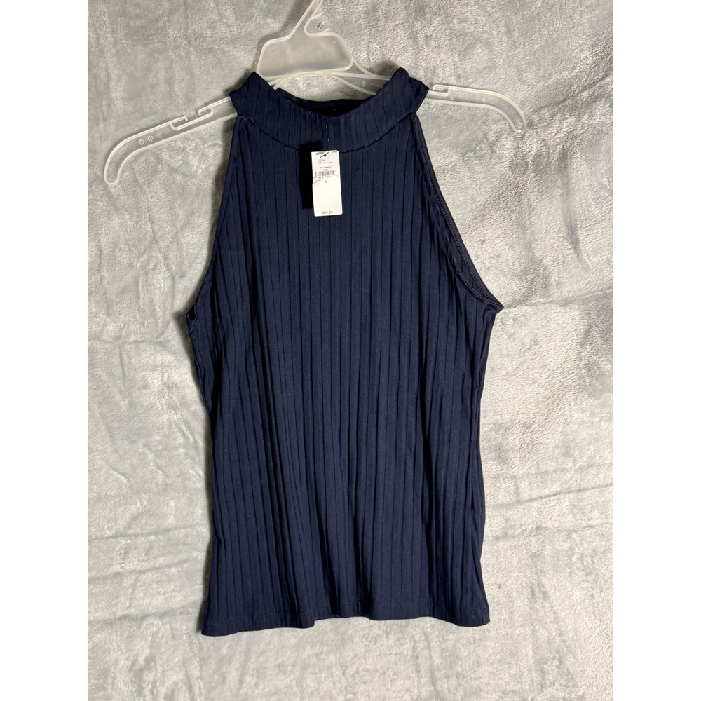 Banana Republic Womens Navy Blue Ribbed Halter Neck Sleeveless Top Size‎ S NEW